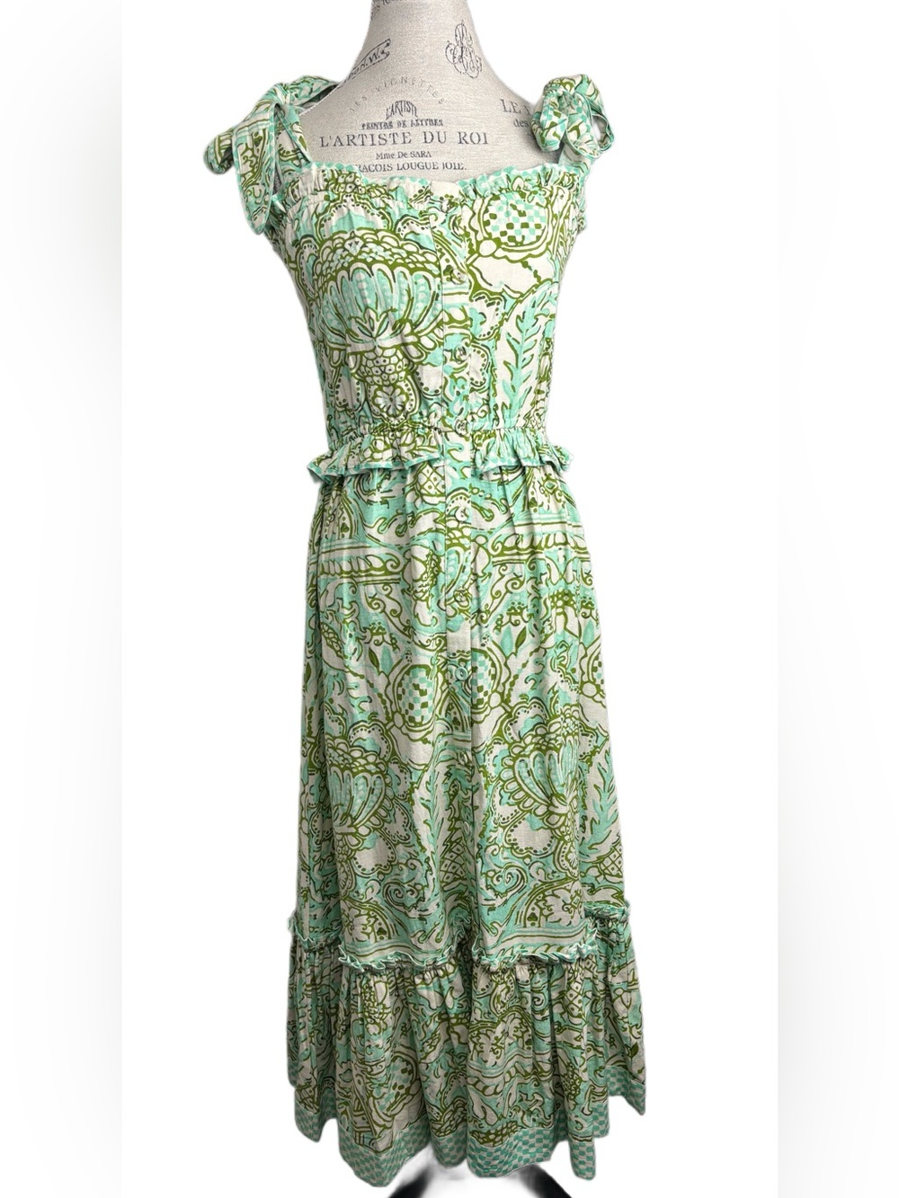 NWT Elizabeth James The Label
Floral Print Tie-Strap Maxi Dress Viscose Linen Sm